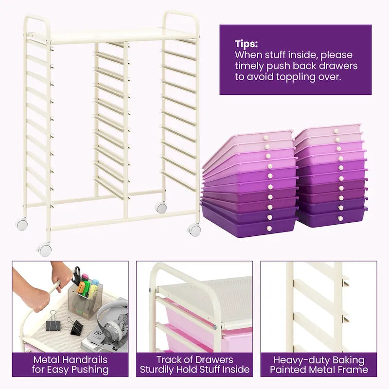 20-Drawer Rolling Storage Cart Art Craft Organizer on Wheels