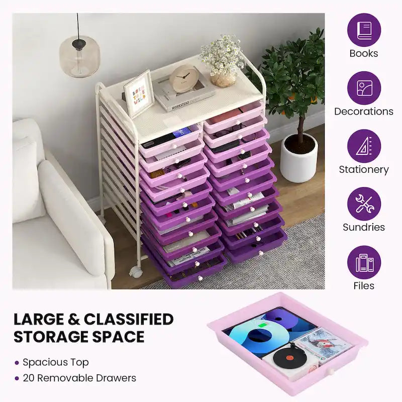 20-Drawer Rolling Storage Cart Art Craft Organizer on Wheels