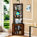 65" Corner Cabinet with Doors, Shelves & Wine Glass Rack, 6-Tier Bookshelf Display