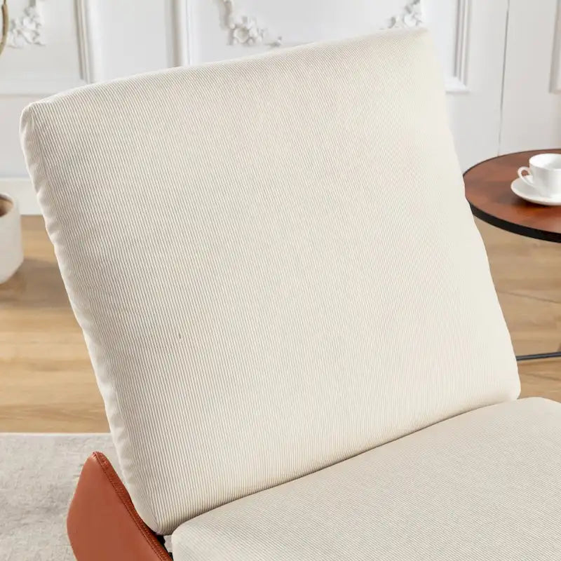 Poltrona reclinabile con dondolo moderna, imbottita in velluto a coste arancione e beige, con poggiapiedi e gambe in similpelle PU per soggiorno e camera da letto