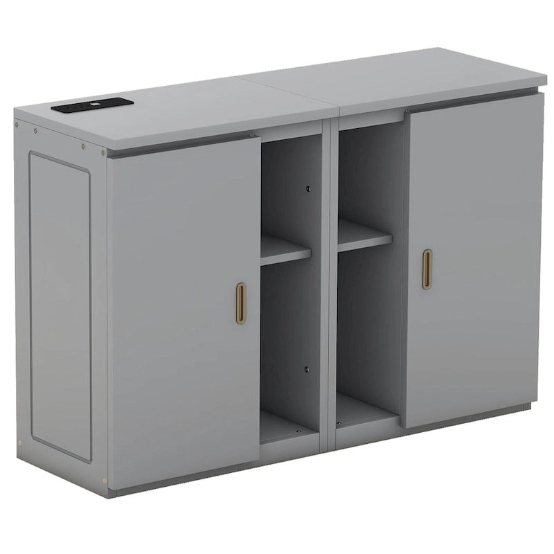 Gray Full Size Murphy Bed with Shelves, Cabinets, and USB Charging Ports