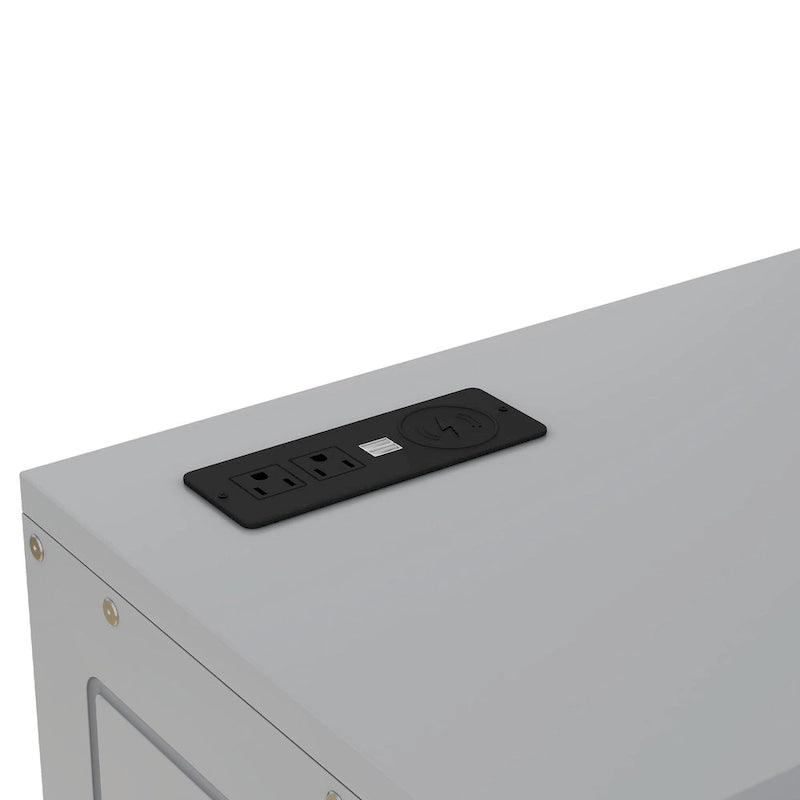 Gray Full Size Murphy Bed with Shelves, Cabinets, and USB Charging Ports