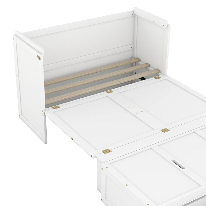 Full Pine Murphy Bed with USB & Drawer