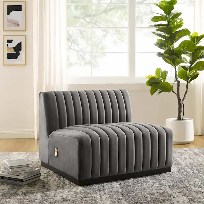 Channel Tufted Performance Velvet Armless Chair