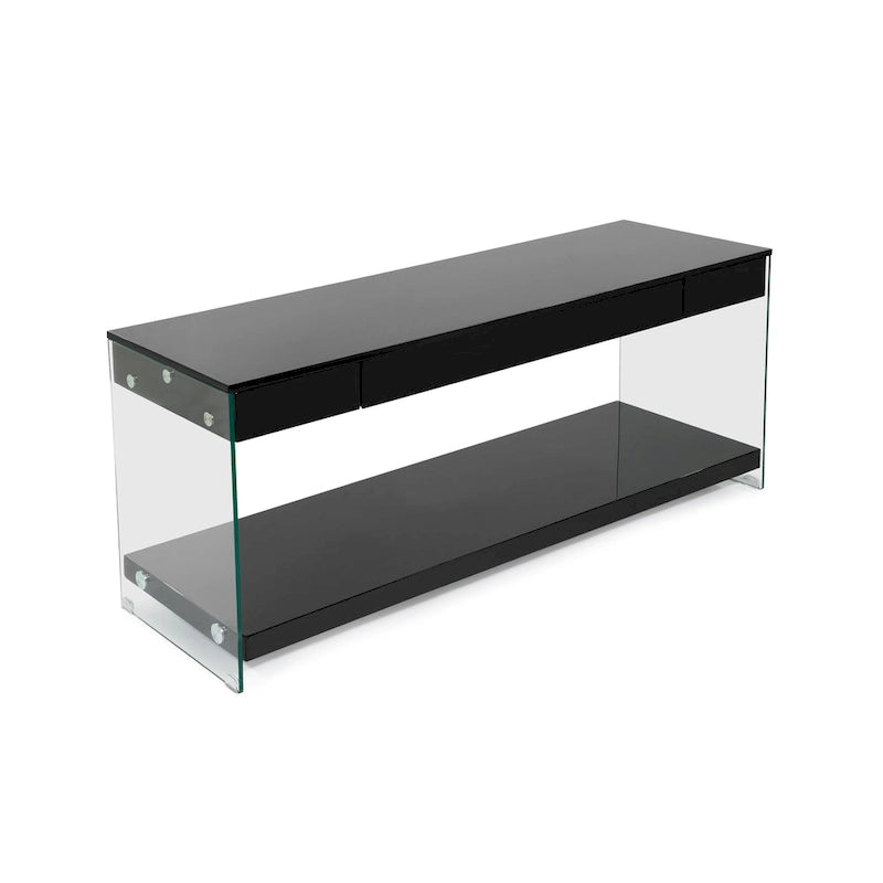 Modern 60-Inch Glass TV Console with 1 Shelf & 1 Drawer