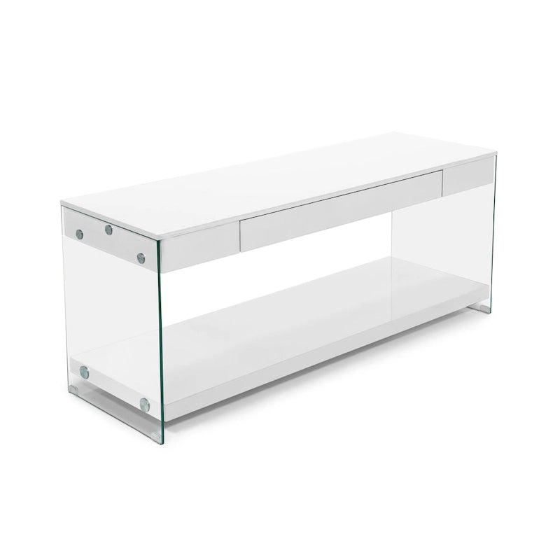 Modern 60-Inch Glass TV Console with 1 Shelf & 1 Drawer