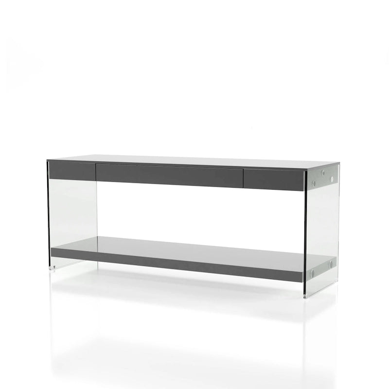 Modern 60-Inch Glass TV Console with 1 Shelf & 1 Drawer