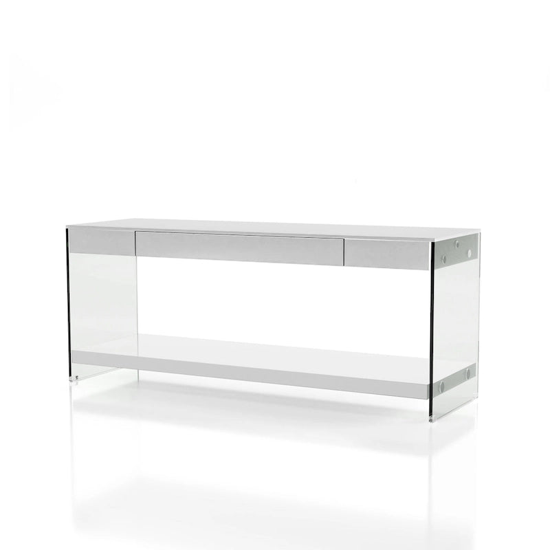Modern 60-Inch Glass TV Console with 1 Shelf & 1 Drawer
