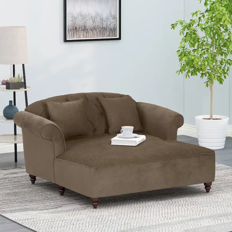 Contemporary Tufted Double Chaise Lounge with Accent Pillows - 63.00 L x 58.50 W x 34.50 H