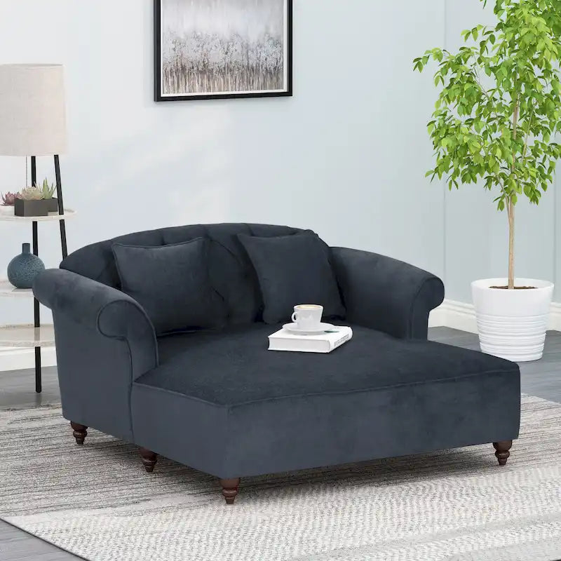 Contemporary Tufted Double Chaise Lounge with Accent Pillows - 63.00 L x 58.50 W x 34.50 H