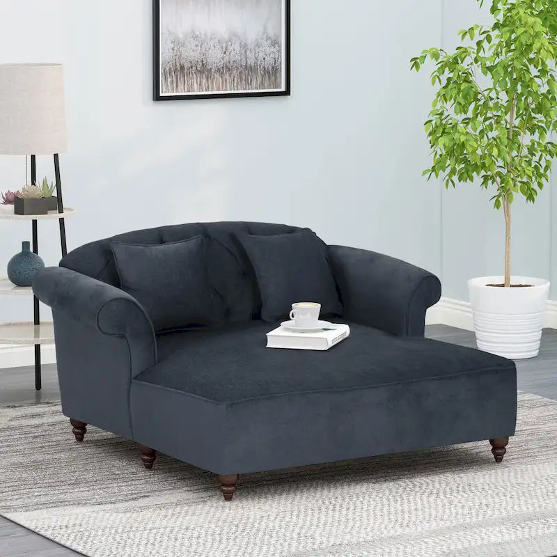 Contemporary Tufted Double Chaise Lounge with Accent Pillows - 63.00 L x 58.50 W x 34.50 H