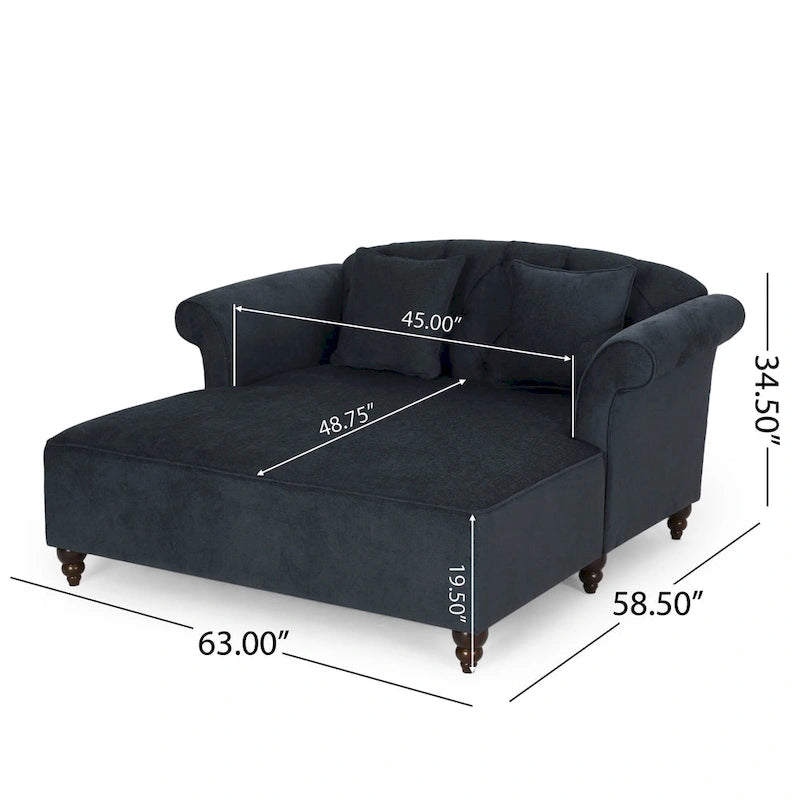 Contemporary Tufted Double Chaise Lounge with Accent Pillows - 63.00 L x 58.50 W x 34.50 H