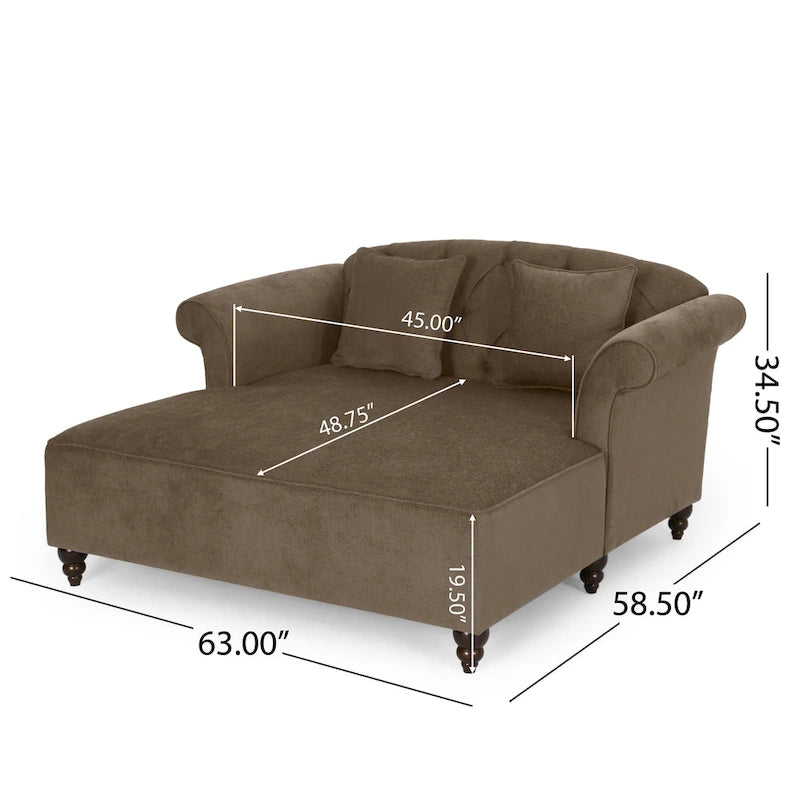 Contemporary Tufted Double Chaise Lounge with Accent Pillows - 63.00 L x 58.50 W x 34.50 H