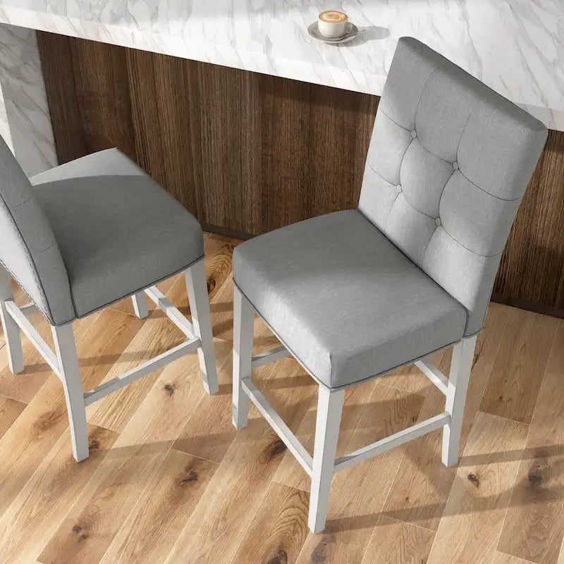 Modern Tufted Grey Counter Chairs (Set of 2)
