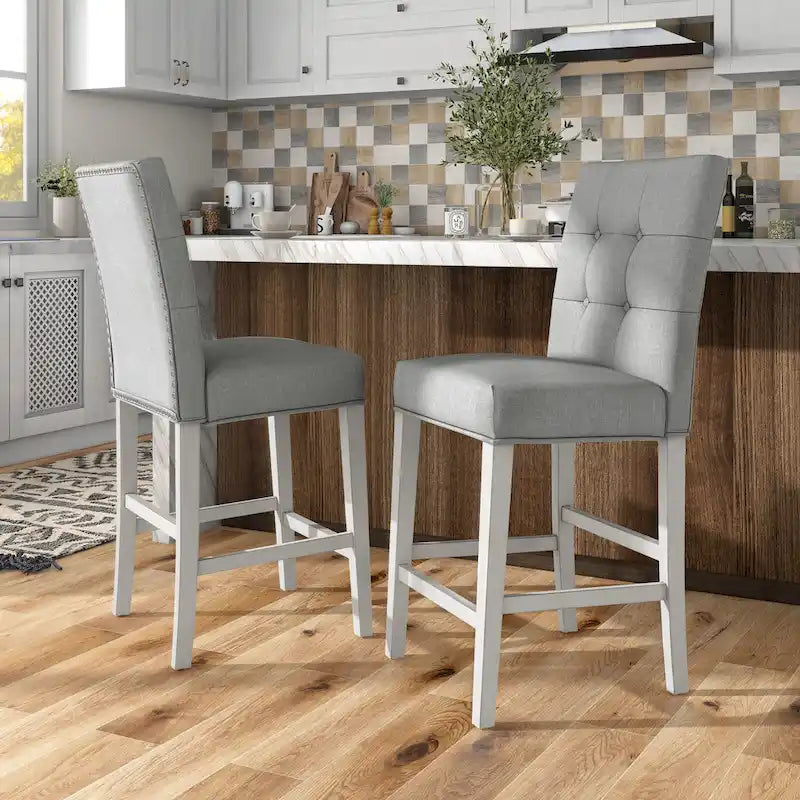 Modern Tufted Grey Counter Chairs (Set of 2)