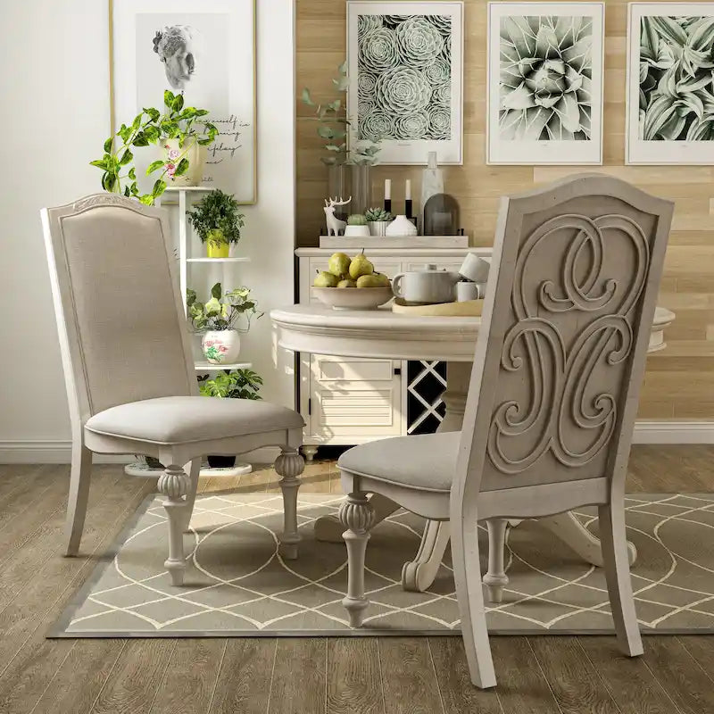 Farmhouse Antique White Dining Chairs (Set of 2)