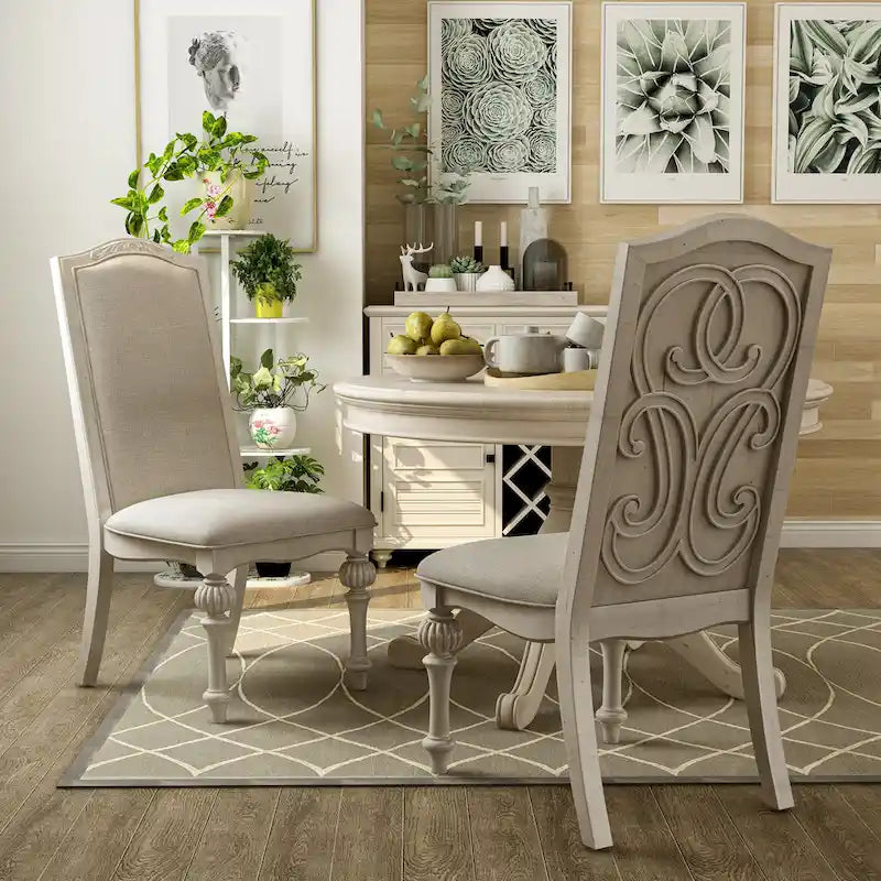 Farmhouse Antique White Dining Chairs (Set of 2)