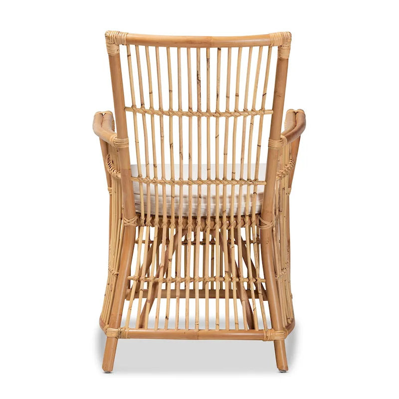 Bohemian Upholstered Rattan Armchair - White/Natural Brown