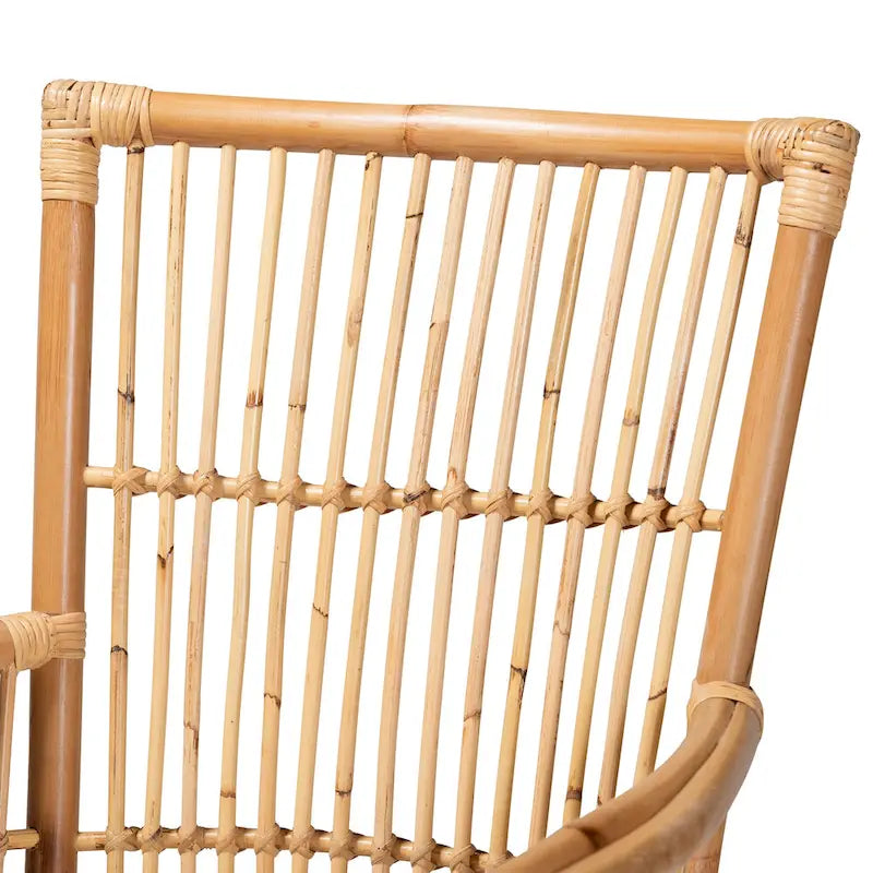 Bohemian Upholstered Rattan Armchair - White/Natural Brown