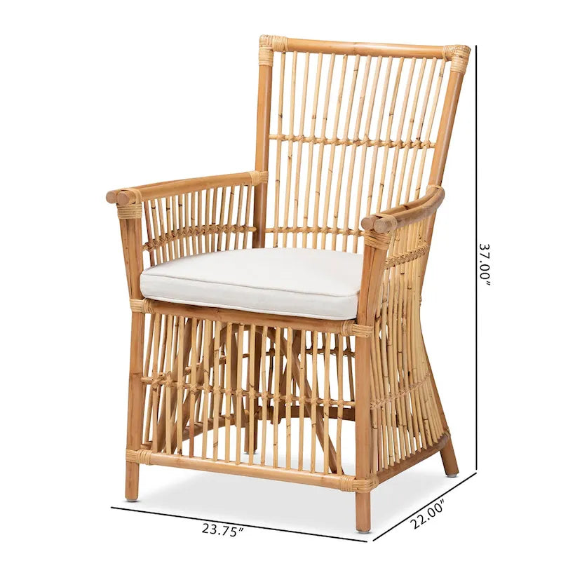 Bohemian Upholstered Rattan Armchair - White/Natural Brown