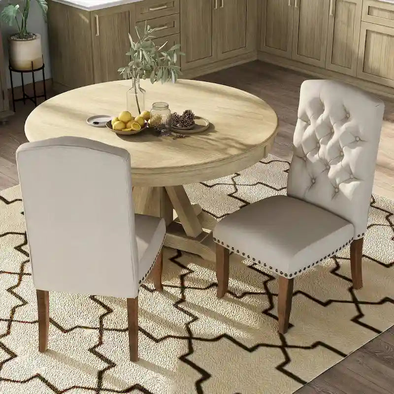 Farmhouse Tufted Fabric Dining Chairs (Set of 2)