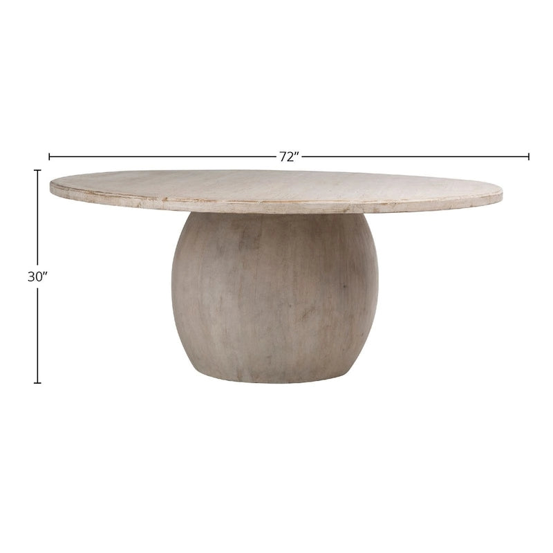72 Round Reclaimed Pine Modern Dining Table with Ball Pedestal Base