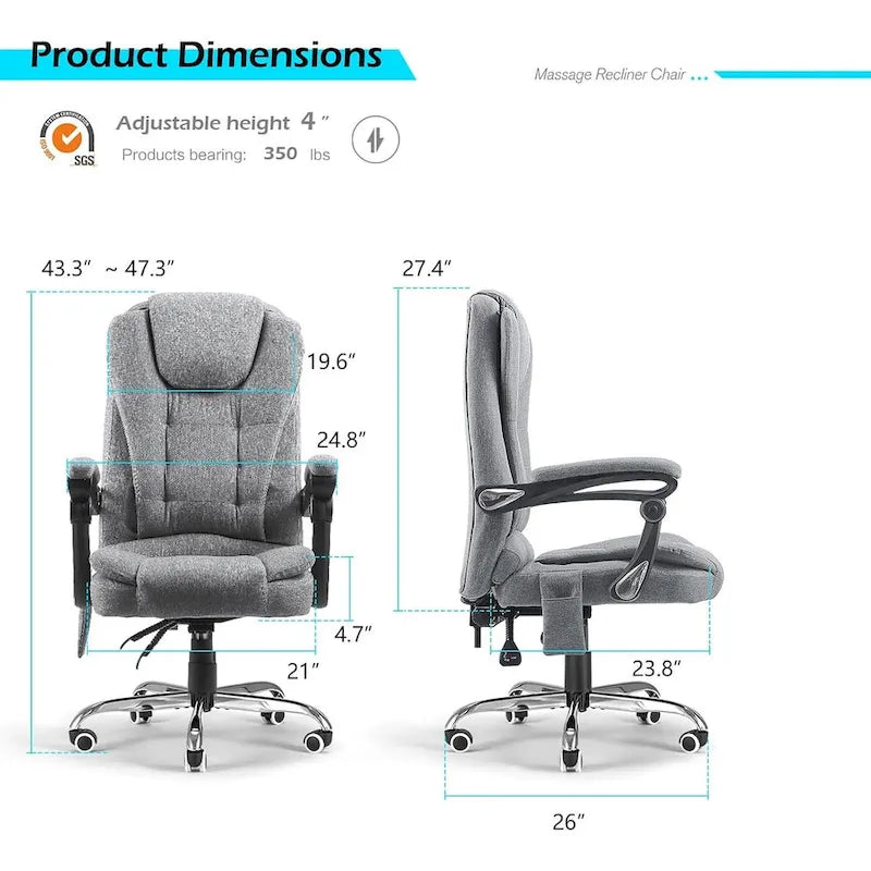 Ergonomic Office Chair with 7-Point Vibrating Massage & Heat Functions