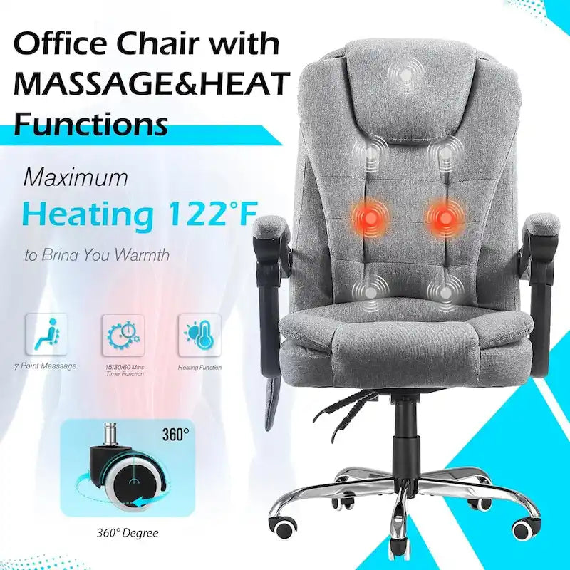 Ergonomic Office Chair with 7-Point Vibrating Massage & Heat Functions