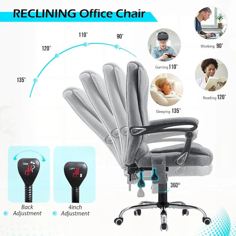 Ergonomic Office Chair with 7-Point Vibrating Massage & Heat Functions