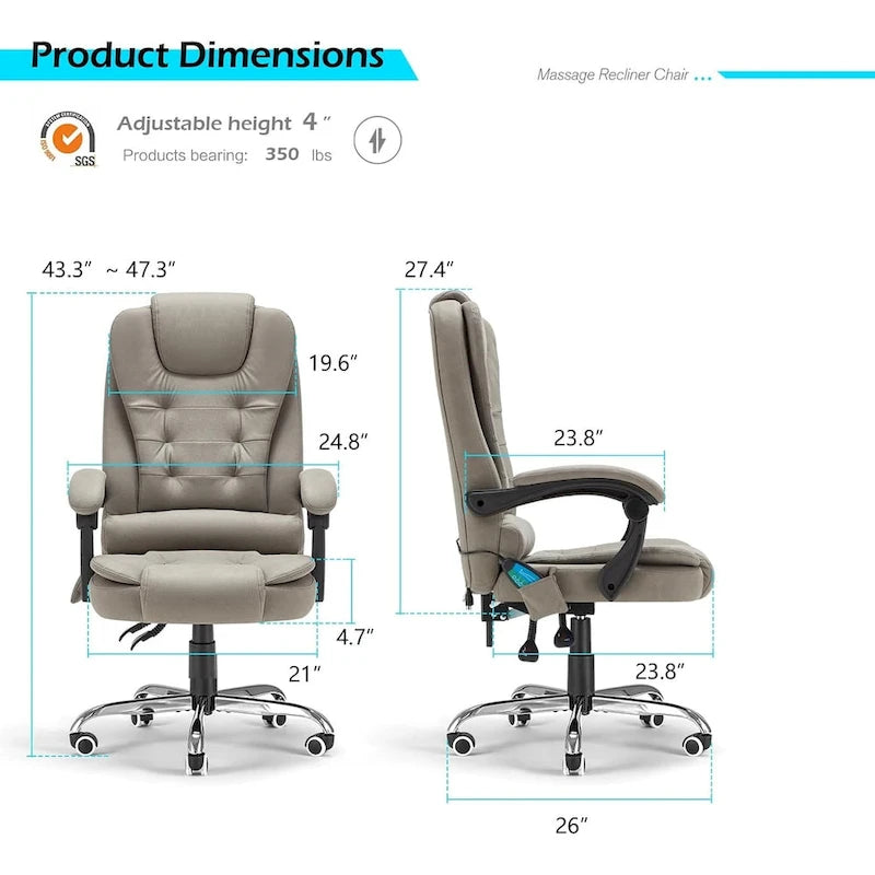 Ergonomic Office Chair with 7-Point Vibrating Massage & Heat Functions