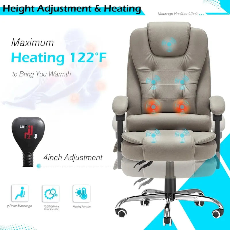 Ergonomic Office Chair with 7-Point Vibrating Massage & Heat Functions