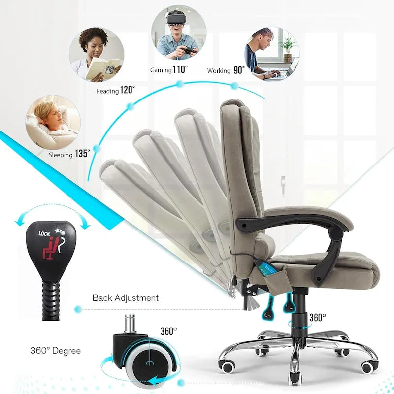 Ergonomic Office Chair with 7-Point Vibrating Massage & Heat Functions