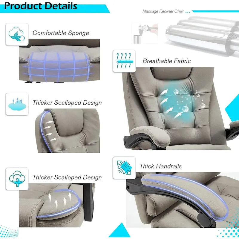 Ergonomic Office Chair with 7-Point Vibrating Massage & Heat Functions