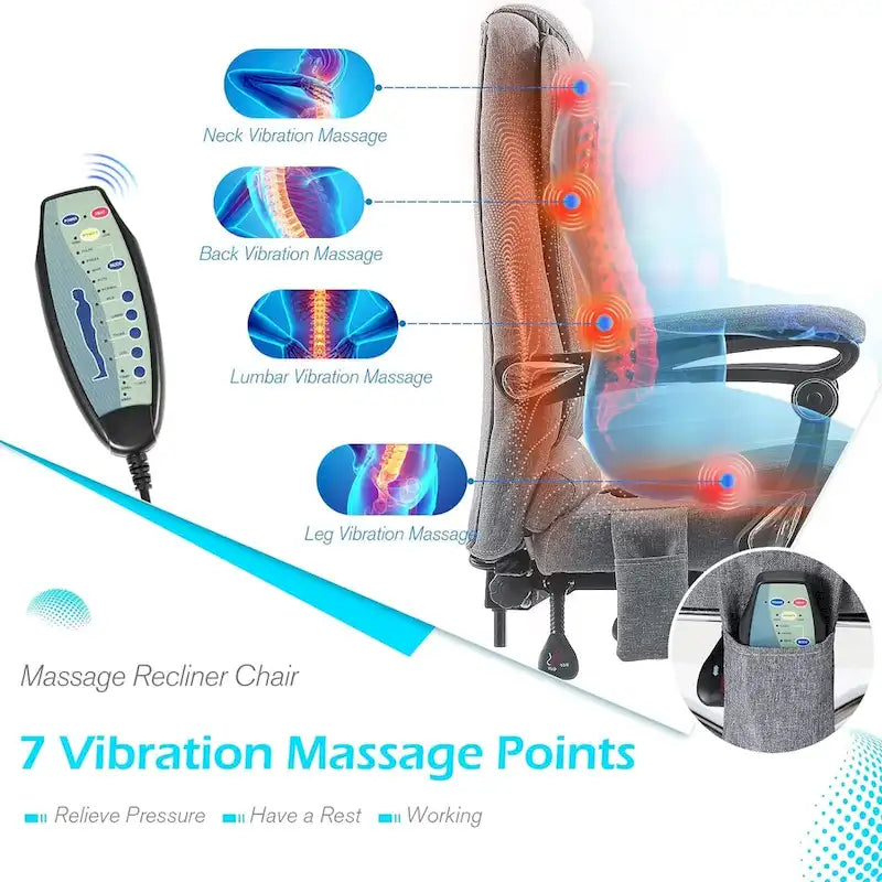Ergonomic Office Chair with 7-Point Vibrating Massage & Heat Functions