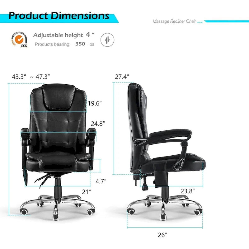 Ergonomic Office Chair with 7-Point Vibrating Massage & Heat Functions