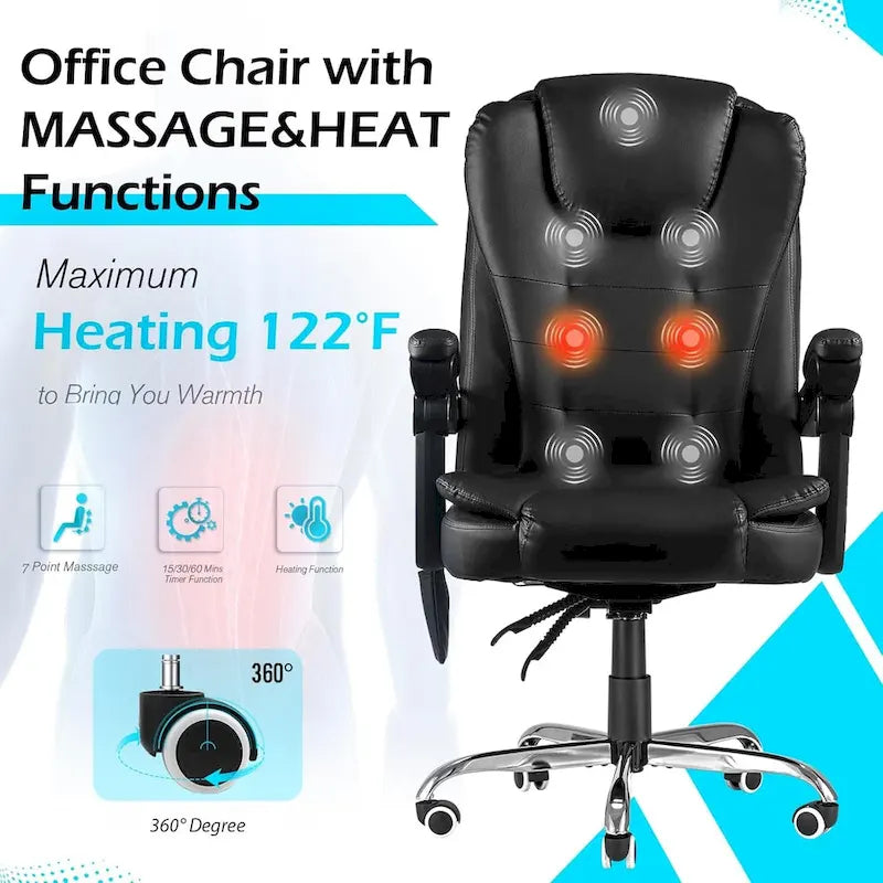 Ergonomic Office Chair with 7-Point Vibrating Massage & Heat Functions