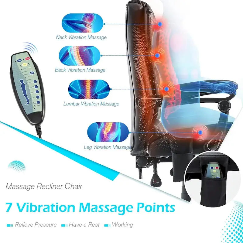 Ergonomic Office Chair with 7-Point Vibrating Massage & Heat Functions