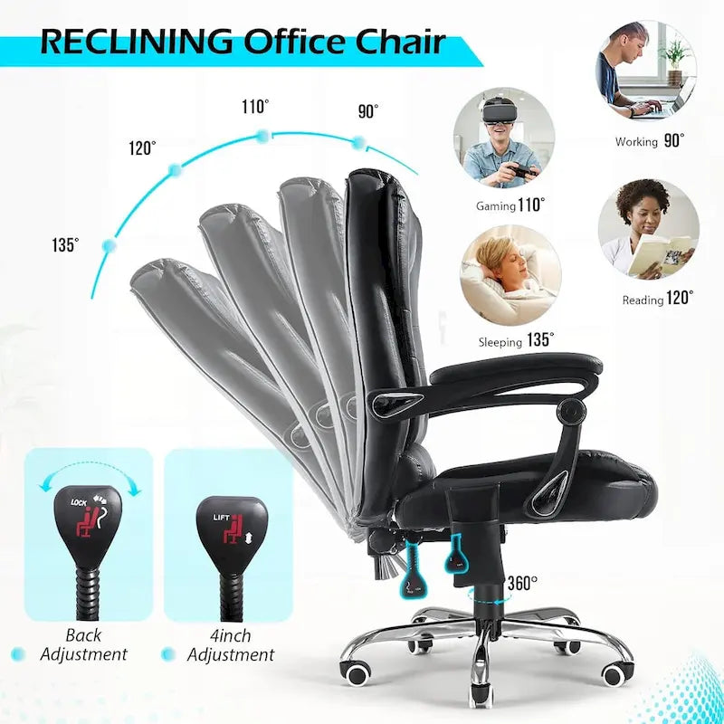 Ergonomic Office Chair with 7-Point Vibrating Massage & Heat Functions
