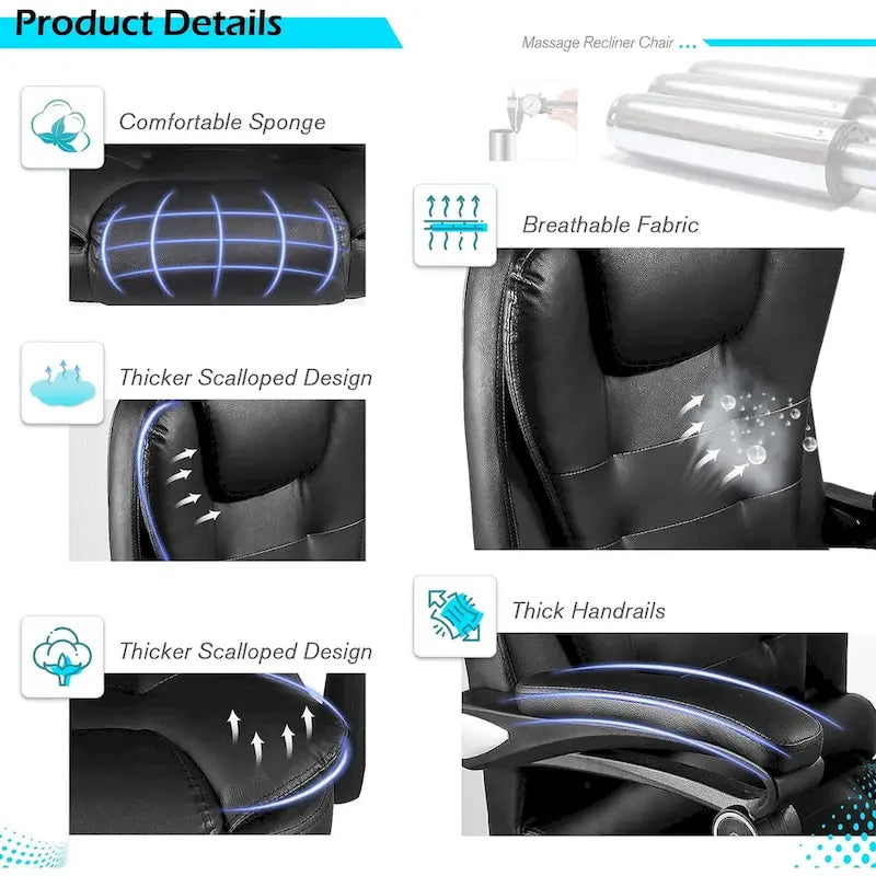Ergonomic Office Chair with 7-Point Vibrating Massage & Heat Functions