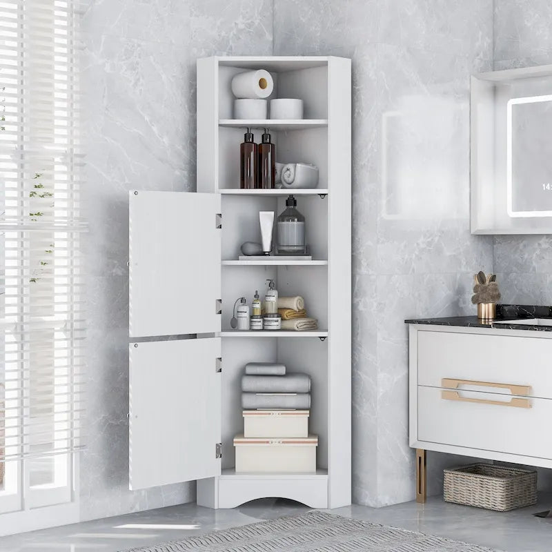 Tall Freestanding Bathroom Cabinet Corner Storage Cabinet with Doors and Adjustable Shelves