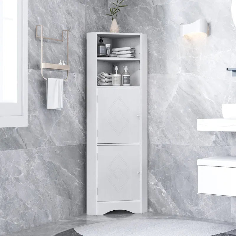 Tall Freestanding Bathroom Cabinet Corner Storage Cabinet with Doors and Adjustable Shelves