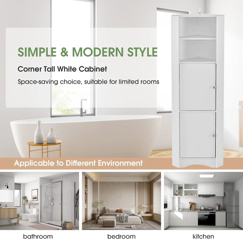 Tall Freestanding Bathroom Cabinet Corner Storage Cabinet with Doors and Adjustable Shelves