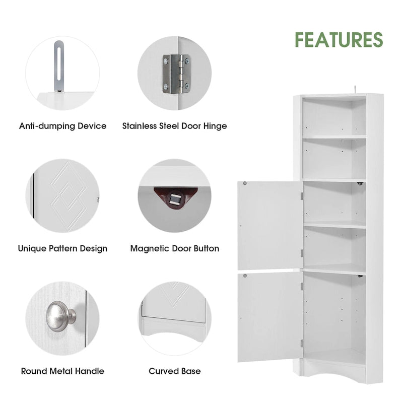 Tall Freestanding Bathroom Cabinet Corner Storage Cabinet with Doors and Adjustable Shelves
