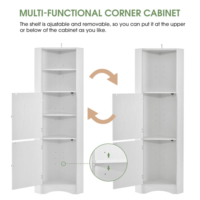 Tall Freestanding Bathroom Cabinet Corner Storage Cabinet with Doors and Adjustable Shelves