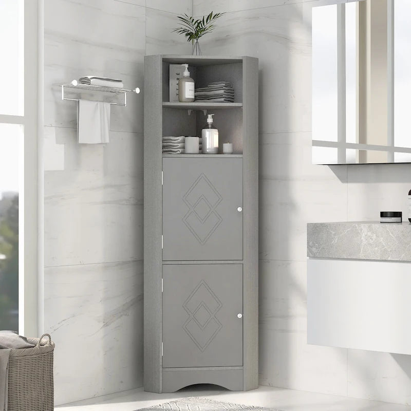 Tall Freestanding Bathroom Cabinet Corner Storage Cabinet with Doors and Adjustable Shelves