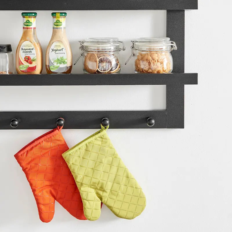 2-Tier Wall Shelf with 5 Hanging Hooks - Entryway or Bathroom