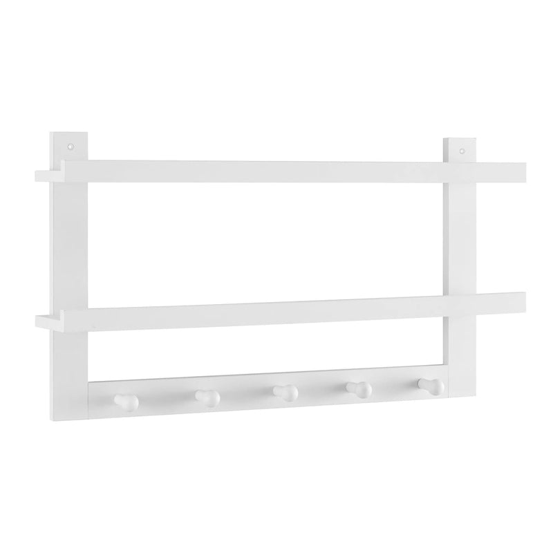 2-Tier Wall Shelf with 5 Hanging Hooks - Entryway or Bathroom