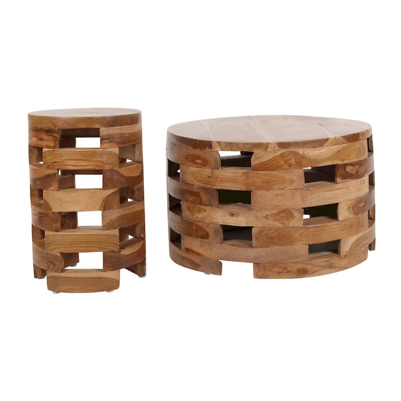 Solid Wood Open Slat Round Accent Table