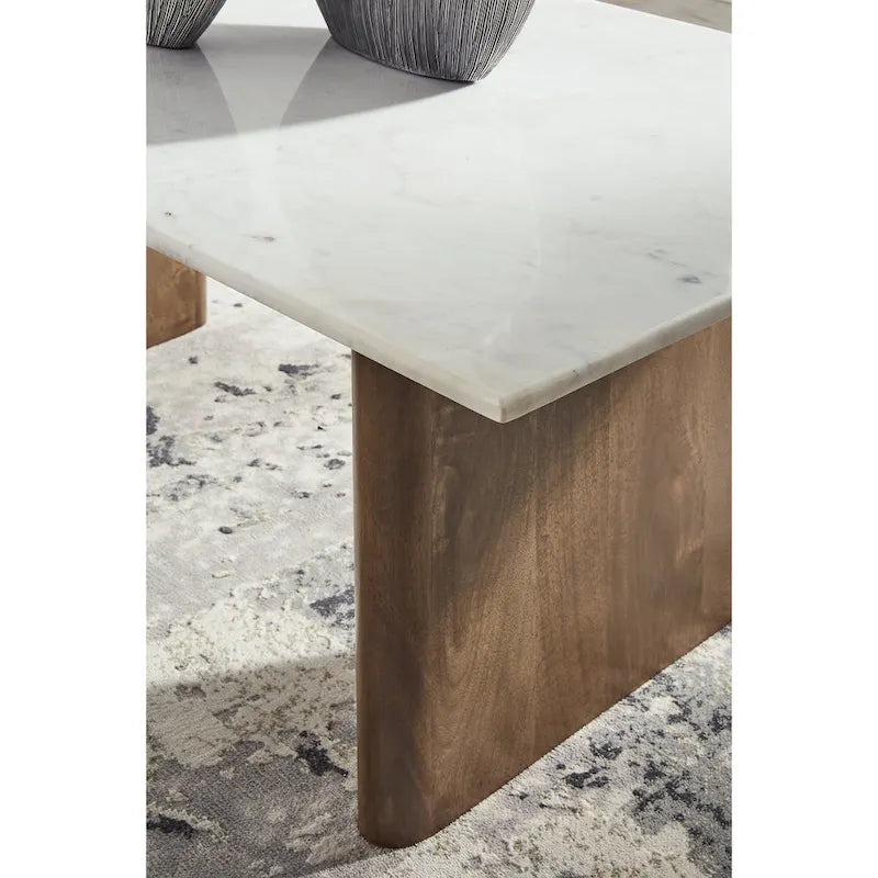 Light Brown/White Marble Top Coffee Table - 48W x 26D x 17H