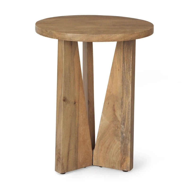 Light Brown Solid Wood Round Accent Table